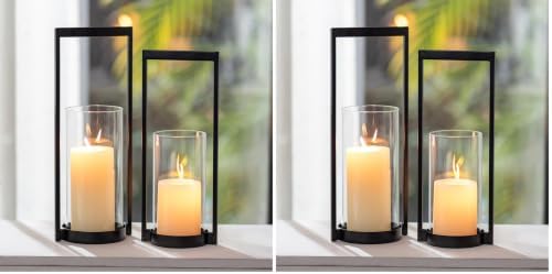 Sziqiqi Hurricane Candle Holder for Pillar: Black Modern Candle Holders for Table Centerpiece - Geometric Candle Stand Set of 2 with Glass for Living Room Fireplace Christmas Decor (Pack of 2) by SZIQIQI