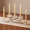 Crystal Lotus Taper Candle Holders, 3 Arms Metal Crystal Candlesticks, Decorative Flower-Shaped Candle Holders for Dining Table Centerpiece, Wedding, Home & Holiday Decor (Clear, Set of 3) by KOLNLALA