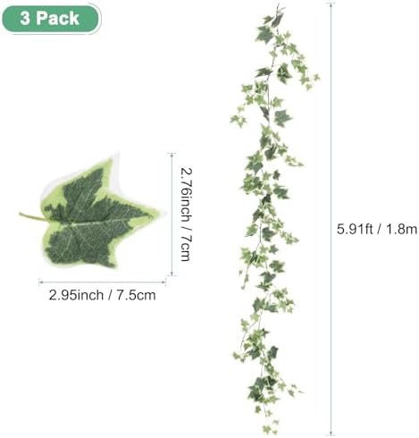 M METERXITY 3-Pack Artificial Ivy Vines Kit, 6 ft Silk Greenery Fake Ivy Vines for Room Decor, Ivy Garland for Bedroom/Window/Wedding/Party/Wall Hanging Plants [White Green] - Image 3