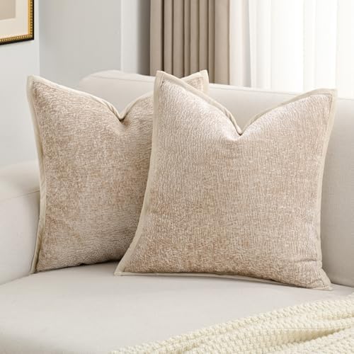 FUTEI Pack of 2 Chenille Soft Throw Pillow Covers 18x18 Inch, Oatmeal by FUTEI