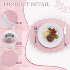 Set of 12 Pink Cotton Placemats 15" Round Scalloped White - Image 3