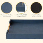 Modern Decorative Tray Set of 2, Blue Shagreen Leather Tray, Rectangle Serving Trays with Gold Polished Metal Handles, Ottoman Trays Coffee Table Perfume Kitchen Home Decor - Image 3