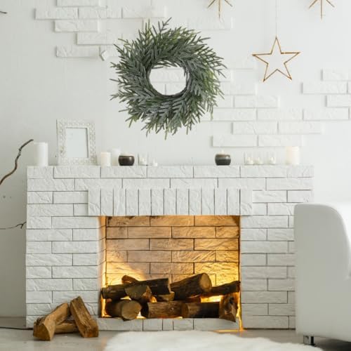 20 Inch Norfolk Pine Winter Wreath (Green & White) - Artificial Pine Greenery Christmas Winter Wreaths for Front Door Porch Wall Window Porch Fireplace Indoor Outdoor Decor Decorations - Image 5