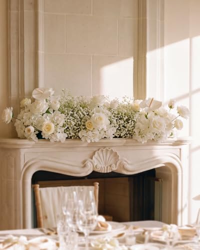 36inch Aisle Flower Garland with Chiffon Sheer Drape, White Rose, Butterfly Orchid & Baby's Breath Artificial Flowers, Floral Runner for Wedding Arch, Backdrop, Reception Table Decor, Ceremony Pathway - Image 5