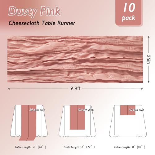 10 Pack Dusty Pink Cheesecloth Table Runner 120 Inch Boho Wedding Decor - Image 2