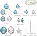 Valery Madelyn 100ct Christmas Tree Decorations Ball Ornament Set, Light Blue Silver Shatterproof Hanging Ornaments Bulk for Xmas Holiday Party Decor - Image 3