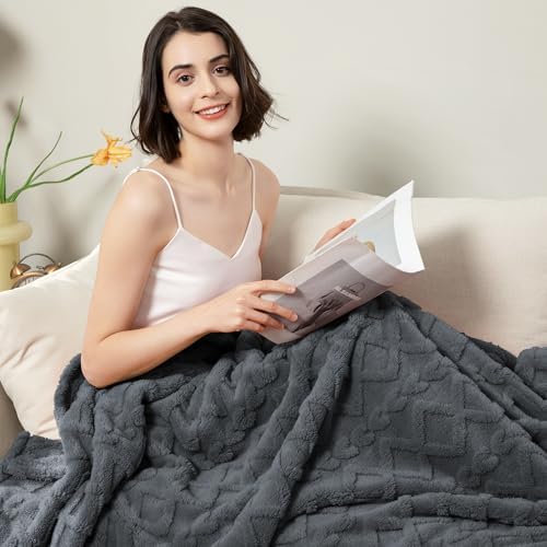 Aganear Fleece Throw Blanket for Bed Couch 90"x90" Grey - Image 6