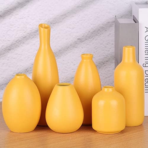 Yellow Ceramic Bud Vases Set of 6, Mini Vases for Farmhouse Mantel, Shelf & Fireplace, Home Accents for Living Room, Entryway, Bathroom, Kitchen, Office, Bulk Table Decor - Image 3