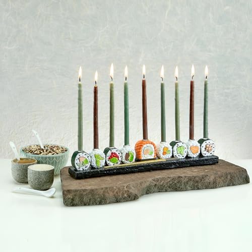 Sushi Menorah By Rite Lite | Funny Hanukkah Gifts Whimsical Hand Painted Realistic Menorah! Novelty Jewish Holiday Party Favors Candle Holder Festival of Lights Jewish & Japanese Gifts 12" L - Image 3