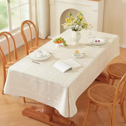 Zobesta White Linen Tablecloth Rectangle 53x86 Inch Cotton Table Cloth by ZOBESTATABLECLOTH