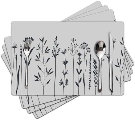 Flower Placemats Set of 4 - Spring Floral Faux Leather Heat Resistant Placemats for Dinner Table, Non-Slip Waterproof Oil-Proof Washable Reusable Placemat for Indoor Outdoor Kitchen, 15.75In*11.81In by Unknown