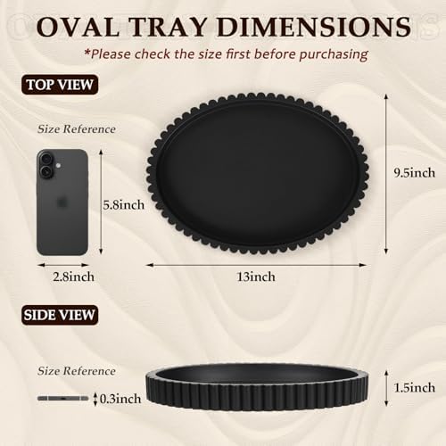 Oval Tray for Coffee Table Decor, 13" Concrete Coffee Table Tray, Black - Image 3