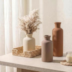Ceramic Vase Set of 3, Modern Neutral Home Decor, Terracotta Boho Rustic Farmhouse Decorative Vases for Pampas Grass Dried Flowers | Table Centerpiece Entryway Mantel Shelf(Coffee Mix Set - White#2) - Image 3