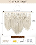 Tempospark Macrame Wall Hanging, 43"x32" Boho Wall Tapestry, Large Wall Art for Bedroom, Living Room, Dining Room, Nursery, Gallery, Office (Tassel) - Image 5