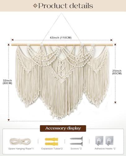 Tempospark Macrame Wall Hanging, 43"x32" Boho Wall Tapestry, Large Wall Art for Bedroom, Living Room, Dining Room, Nursery, Gallery, Office (Tassel) - Image 5