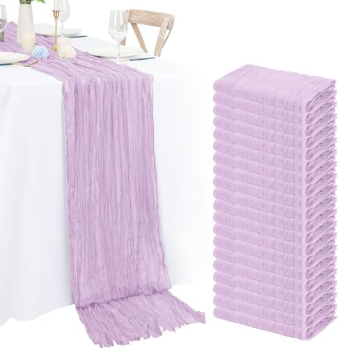 20 Pack Lavender Cheesecloth Table Runner 120 Inch 10FT Rustic Boho Gauze Cheese Cloth Table Runner for Wedding Party Baby Shower Thanksgiving Christmas Decoration by Lumaycens