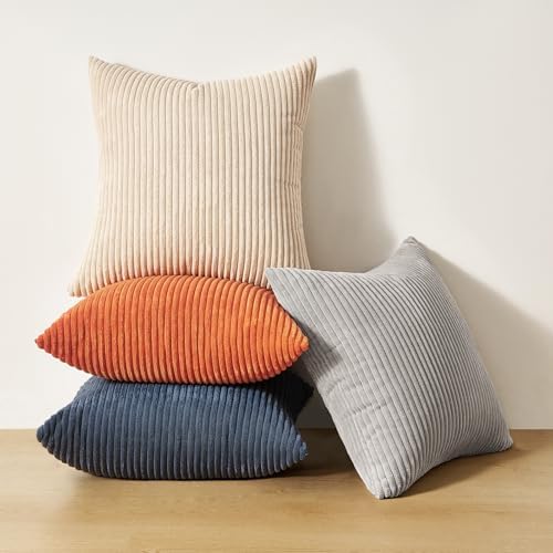 Topfinel 20x20 Set of 4 Boho Couch Throw Pillows Decorative Velvet Pillow Covers for Bed Accent Nordic Corduroy Pillowcase Sofa Living Room Home Decor Blue and Yellow - Image 7