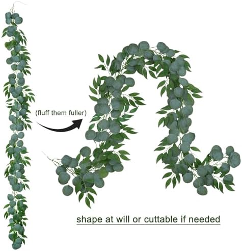 2 Pack Artificial Eucalyptus Garland Each 6.5 FT Faux Greenery Garland for Wedding Mantle Table Runner DIY Garlands Decor - Image 3