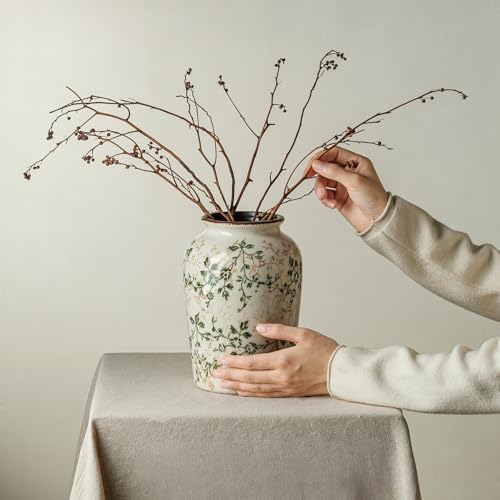 Ceramic Flower Vase for Home Decor, Green Vintage Decorative Vase 8 Inch - Image 6