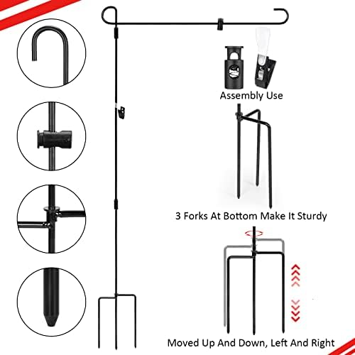 Chumia 10 Pack Garden Flag Holder Stand 15 Inch Garden Flag Pole Holder Powder Coated, Metal Three Prongs with Clip and Spring Stoppers for Outdoor Home Lawn Decoration - Image 3