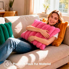 Faux Fur Decorative Throw Pillow Covers 20x20 Set of 2, Rose Red - Image 2