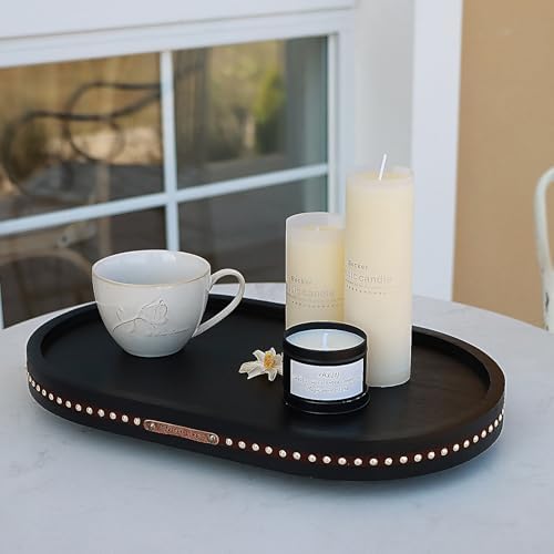 Oval Wooden Decorative Tray Coffee Table Tray Home Decor 15" Black - Image 5