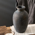 PORCER Ceramic Rustic Flower Vase, 8.38 Inch Vintage Pottery Home Decor, Farmhouse Terracotta Vase for Living Room, Table, Shelf, Mantel Decoration, Farmhouse - Black Bronze - Image 3