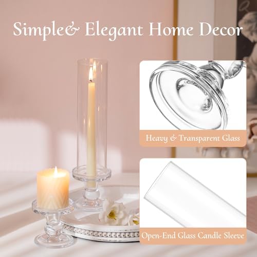 Hurricane Glass Candle Holders: Clear Candlestick Holders Set of 2 - Image 2