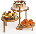 GEHE 3 Tier Round Cupcake Stand, 360° Rotatable Acacia Wood Cake Stand Cupcake Tower, Rustic Wooden Tiered Dessert Table Display Set, Tiered Tray Stands for Birthday, Wedding Party (12-10-8 IN) by GEHE