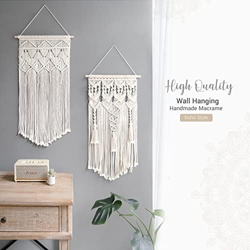 Mkono 2 Pcs Macrame Wall Hanging, Boho Woven Chic Tapestry Decor, Ivory - Image 3