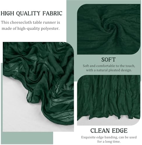 12 Pack 120 Inch Dark Green Cheesecloth Table Runner Boho Rustic Gauze Sheer Romantic 10 FT Long Cheese Cloth Table Runner for Bridal Baby Shower Wedding Party Birthday Holiday Home Easter Decor - Image 3