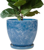 Ceramic Flower Pot - 10 Inch Planter with Drainage Hole and Saucer, Modern Large Planters, Decorative Plant Pot for Indoor Ourdoor, Room Home Garden Porch Decor, Plant Lover Gifts, Blue by EPFamily