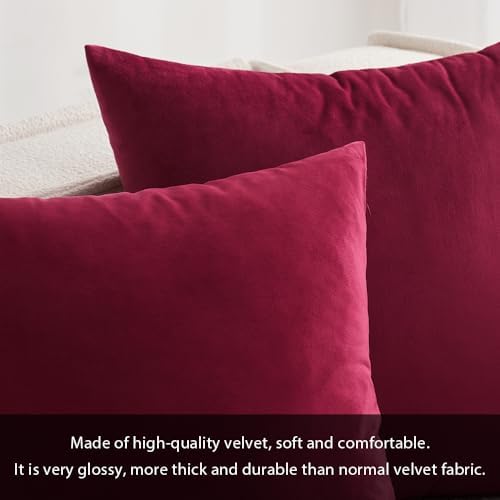 MIULEE 26x26 Inch Pack of 2 Euro Velvet Throw Pillow Covers Wine Red - Image 2