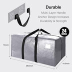 VELVETSURE 12 Pack Heavy Duty Extra Large Moving Bags W/Backpack Straps - Strong Handles & Zippers, Storage Totes For Space Saving, Fold Flat, Alternative to Moving Box and Storage Bin, Silver - Image 2