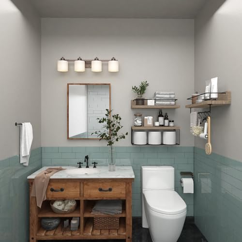 PopiShelves Bathroom Shelves Over Toilet for Wall, Floating Shelves with Storage Basket Paper Holer for Kitchen Living Room, Bedroom & Classroom, Set of 3 (Nature Wood) - Image 5