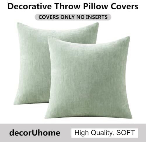 decorUhome Fall Chenille Sage Mist Throw Pillow Covers 24x24 Inch Set of 2, Decorative Soft Couch Pillow Covers Solid Dyed Accent Euro Sham Farmhouse Neutral Square Pillow Cases for Sofa - Image 7