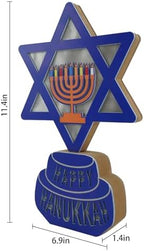 Krissing 12" Hanukkah Wooden Signs with Lights Battery Operated Happy Hanukkah Menorah with Blue Lights Star of David Hanukkah Lighted Signs for Hanukkah Table Mantel Jewish Holiday Decorations - Image 5