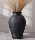 Ceramic Flower Vase Home Decor, 9 in Farmhouse Table Vases Rustic Vintage Living Room Kitchen Bedroom Pottery Decorative Vases for Flowers House Shelf Office Coffee Desk Dining Entryway, Black Gold by FancyPlus