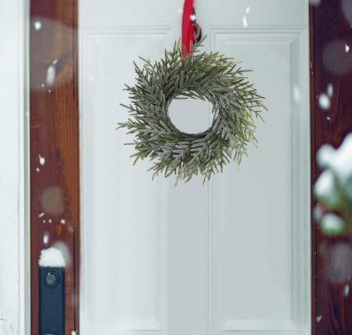 20 Inch Norfolk Pine Winter Wreath (Green & White) - Artificial Pine Greenery Christmas Winter Wreaths for Front Door Porch Wall Window Porch Fireplace Indoor Outdoor Decor Decorations - Image 2