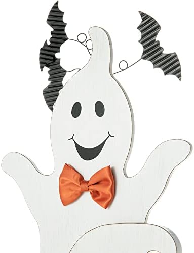 Glitzhome 37.5'H Halloween Wooden Stacked Ghost Porch Sign, Farmhouse Ghost Standing Decor with Base, Rustic Welcome Sign for Home Party Decor - Image 6