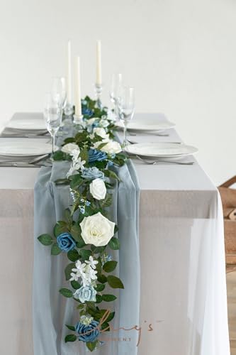 Ling's moment 5 FT Dusty Blue Artificial Flower Garland - Image 4