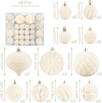 48 Pcs Velvet Christmas Ball Ornaments,Flocked Christmas Tree Decorations,Xmas Tree Decor,Hanging Balls Ornaments with Loop,Decoration for Xmas,Holiday,Wedding,Home Decor,Multi-Shape (Beige) - Image 2