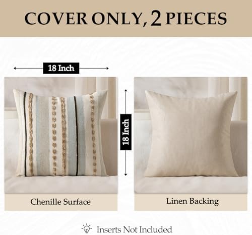 ANRODUO Boho Decorative Pillow Covers 24x24 Light Blue Stripe Pack of 2 - Image 4