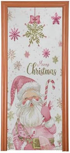 Pfrewn Christmas Decorations Door Cover Cute Sweet Pink Santa Claus Front Door Backdrop Banner Winter Holiday Garage Door Sign for Home Indoor Outdoor Party Supplies 36x98 in by Pfrewn