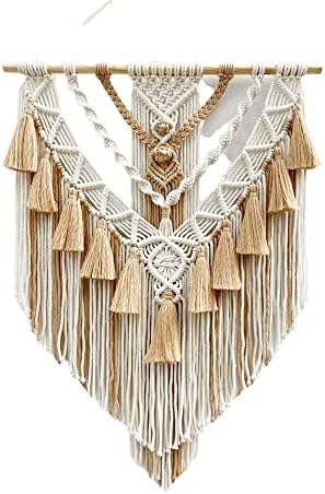 BMIDRUT Hanging Macrame Tapestry Woven Boho Wall Art Handmade Macrame Tapestry Home Wall Decor Wall Pediment 18x30 Inch (Brown) by BMIDRUT