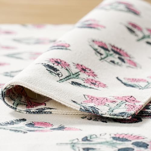 Block Print Floral Decorative Placemats Set of 6, Pink - Image 5