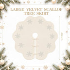 Hollowfly Creamy White Velvet Christmas Tree Skirt, Sequin Snowflake 48'' - Image 2