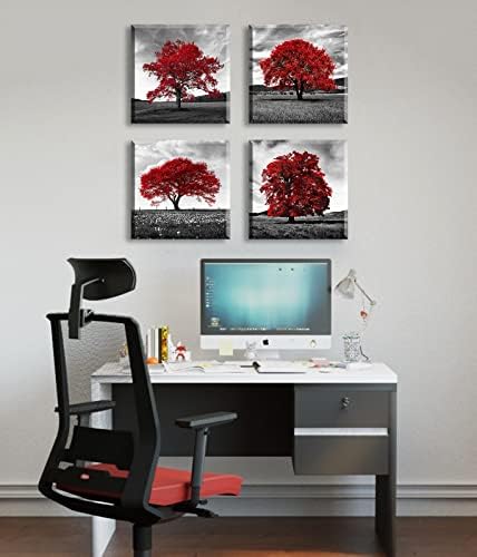 DJSYLIFE Modern Red Tree Wall Art, Black White Canvas Print for Living Room - Image 5