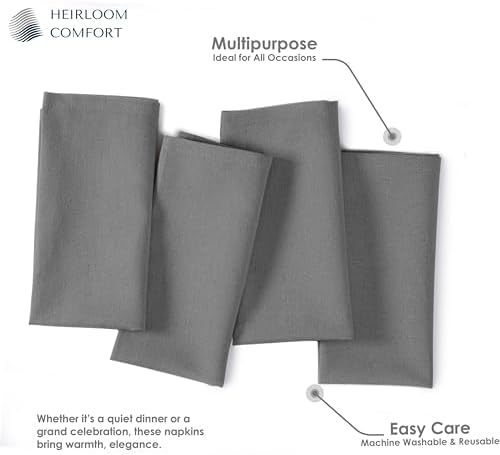 Ash Grey Cloth Napkins 17"x17" - 12 Pack - 100% Cotton, Durable, Soft, Absorbent, Washable - Ideal Table Napkin for Spring, Easter, Weddings, Formal Events, Winter, Holiday, Dinners - Image 7