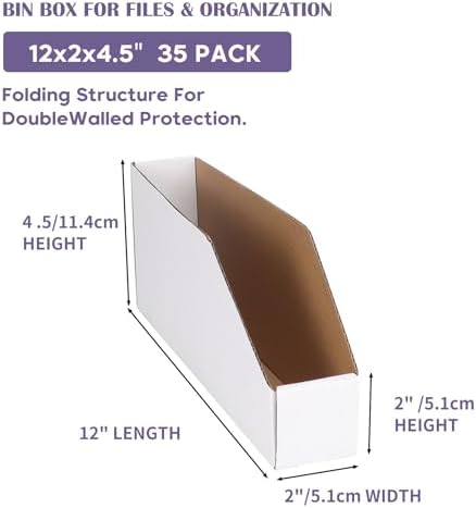 EXYGLO Cardboard Boxes, Pack of 35 Corrugated Storage Bins 12x2x4.5 inch Pantry Organizer Bins for Shelves Garage Office Organization - Image 2